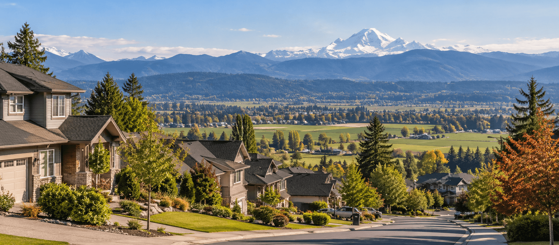 Residential neighbourhood overlooking the Fraser Valley in Abbotsford, British Columbia