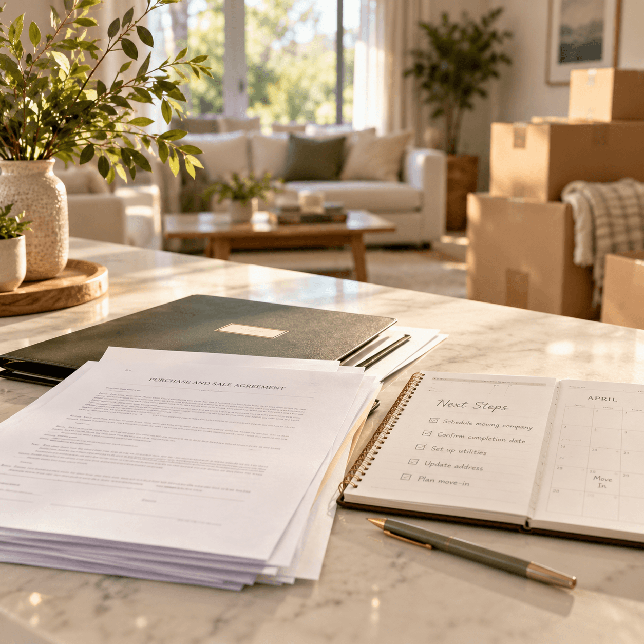 Documents and planning materials prepared as a home purchase approaches completion