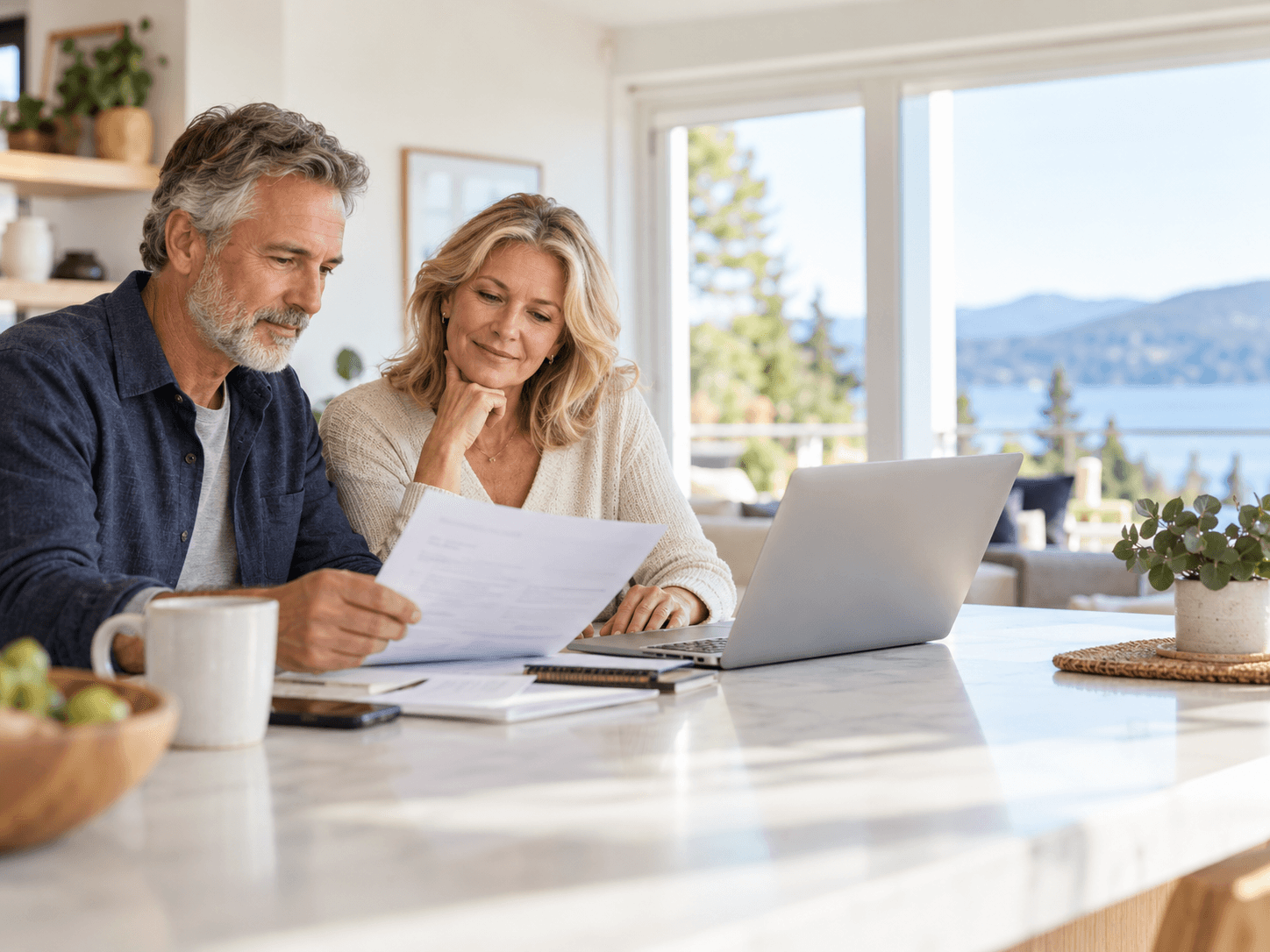 Homeowners reviewing their mortgage options together at home
