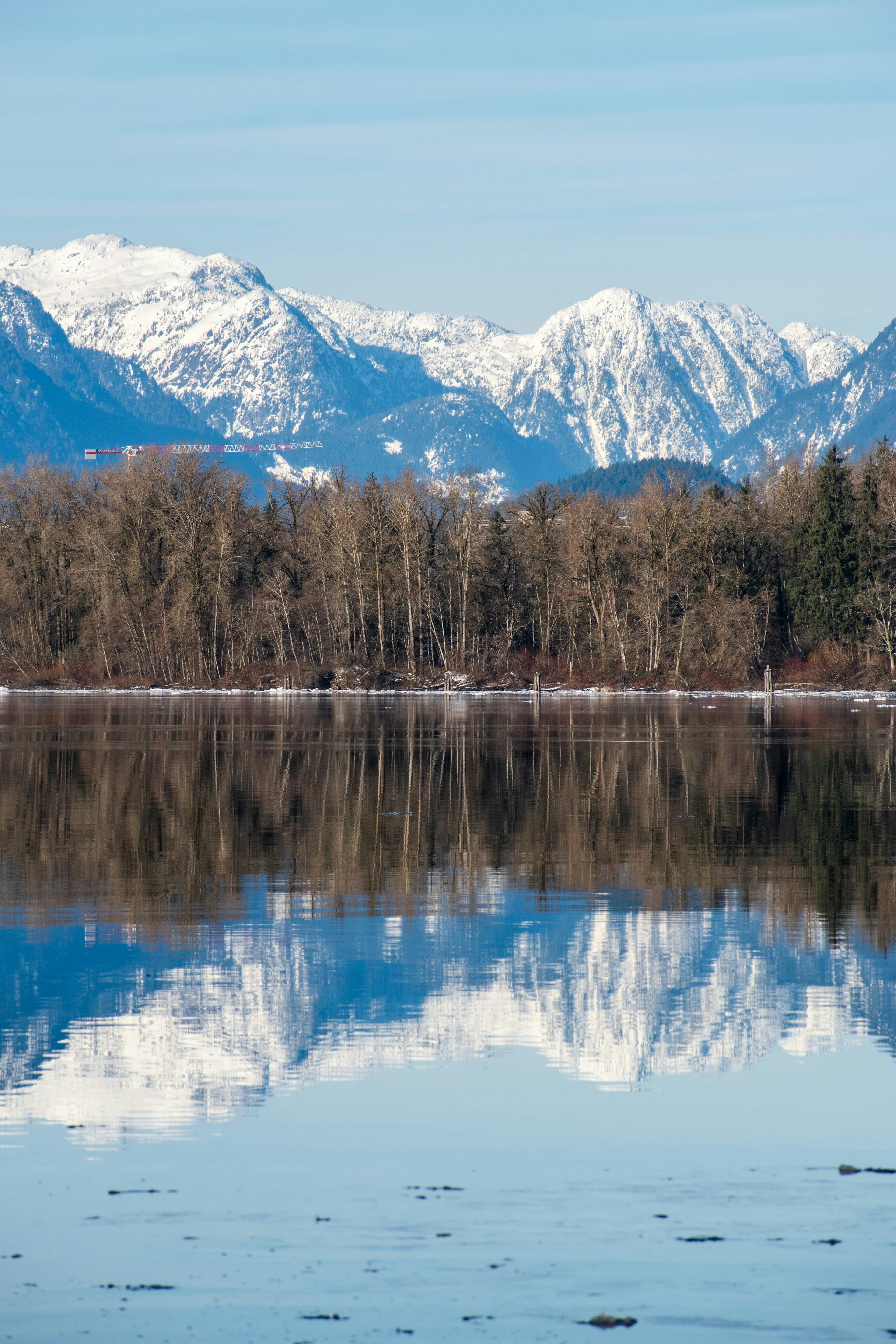 Brae Island, the Fraser River, and mountain scenery near Fort Langley, British Columbia.